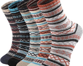 5 Pairs Winter Warm Socks, Soft Cozy Knit  Socks for Women Men