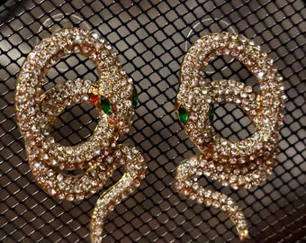 Vintage Rhinestone Snake Earrings: Gold-Toned Serpent Jewelry