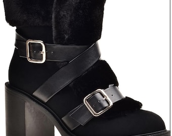 INC Womens Bemie Faux Fur Zipper Winter  Snow Boots Black 8.5 New