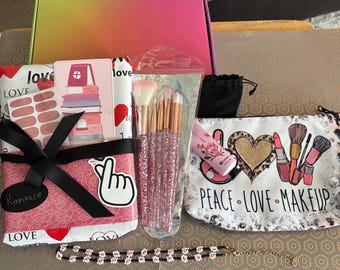 Book Lover Gift Box, Handmade Necklace, Makeup Brushes, Self Care Gift Basket