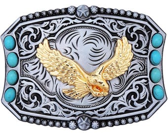 Gold Eagle Western Buckle with Turquoise Accents