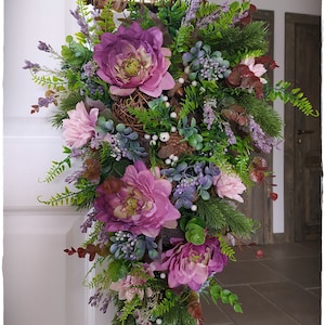 Elegant Autumn Fall Winter Front Door Swag, Modern Fall Wreath, Autumn Winter Outdoor Swag, Purple Brown All Season Wreath, Indoor Fall Swag