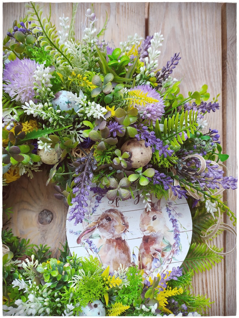 Front Door Spring Easter Flower Wreath With Plate Spring Etsy