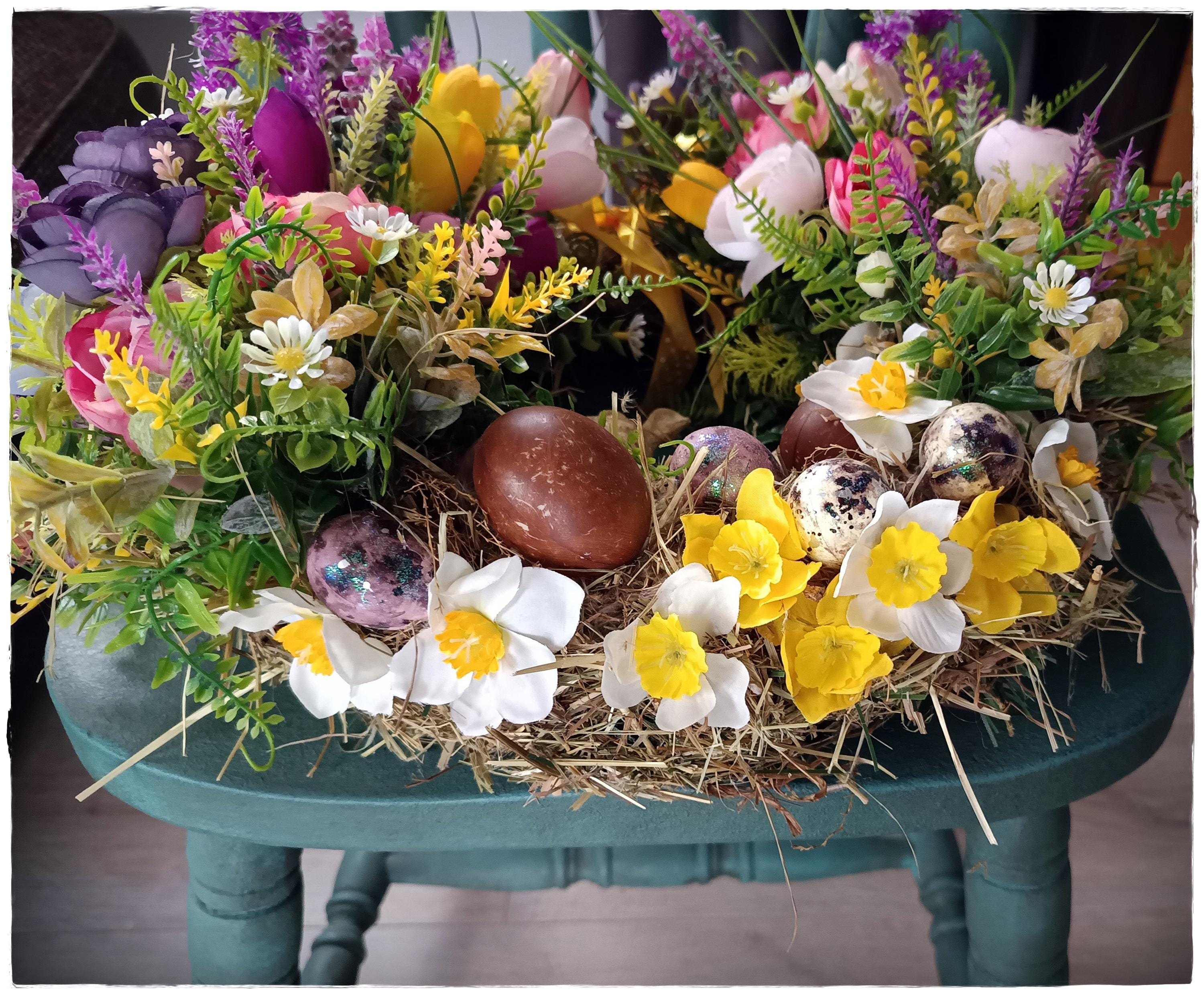 Ghirlanda Primavera 45 Cm Con Fiori Artificiali - Decorazione Porta D'ingresso O Tavolo, Fogliame Realistico - Foto 3