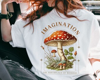 Whimsical Cottagecore Mushroom Comfort Colors® T-Shirt Gift for Mushroom Lovers with Vintage Mushroom Motif, Book Lovers Gift Fungi T-Shirt