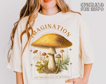 Cottagecore Gift for Mushroom Lovers Comfort Colors®, Whimsical Mushroom T-Shirt with Vintage Mushroom Motif, Book Lovers Gift Fungi Shirt