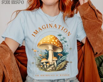 Wild Mushroom Cottagecore Comfort Colors® T-Shirt with Vintage Mushroom Wildflowers, Hippie Mushroom Shirt for Nature Lovers and Book Lovers