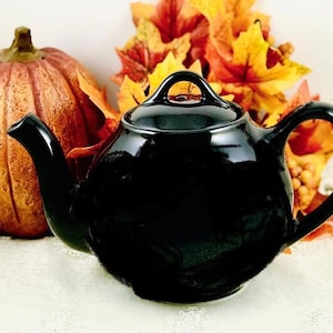 Hall Black Teapot, 1940s Lipton&#39;s Tea Company, High Gloss Finish, Man Teapot, Decorative Teapot Vase, Evening Dessert Party, Halloween Table