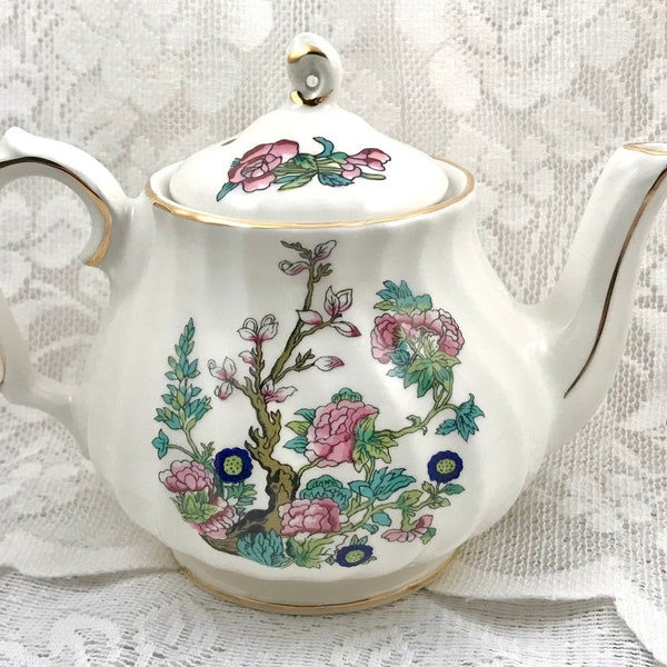 Sadler Floral Teapot, Pink Peonies, Indian Tree, Swirl Shape, Made in England, Personal Size Teapot, Princess Tea Party Decor, Tea for One