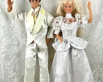 バービーとケンのヴィンテージ花嫁と花婿の人形、レースのウェディング