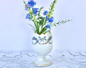 Limoges Pedestal Egg Cup, Blue Flowers Bows, Gold Trim, Mini Floral Vase, Mini Plant Holder, Ring Holder, Pin Cushion Holder, Easter Decor