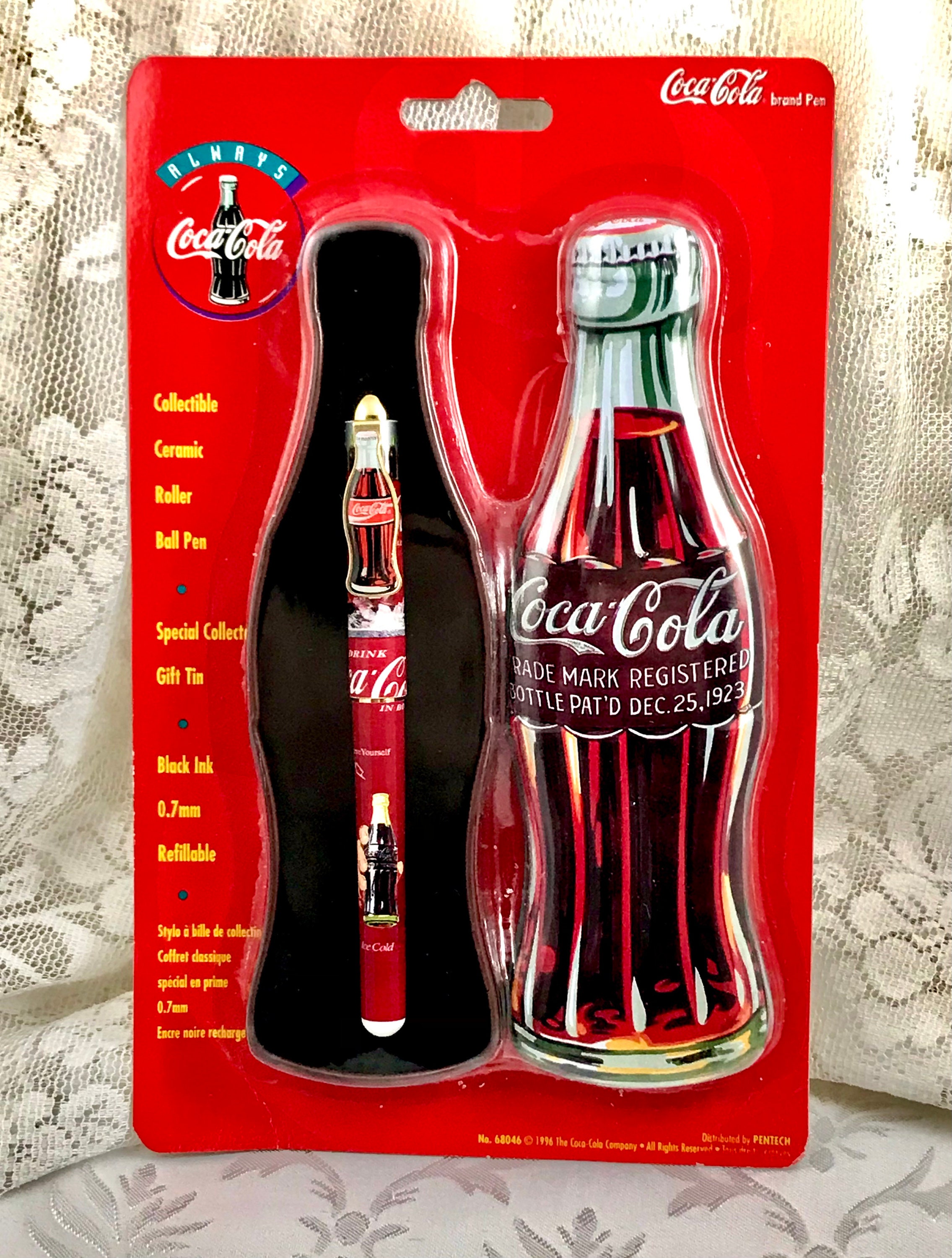 Coca Cola Collectible Ceramic Roller Ball Pens With Bottle Caps Gift Tin 