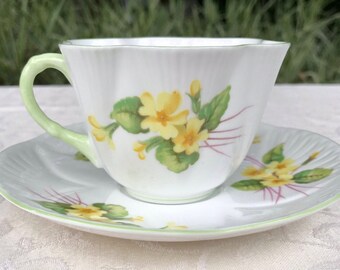 Shelley Primrose Tea Cup Trio: English Fine Bone China, Yellow