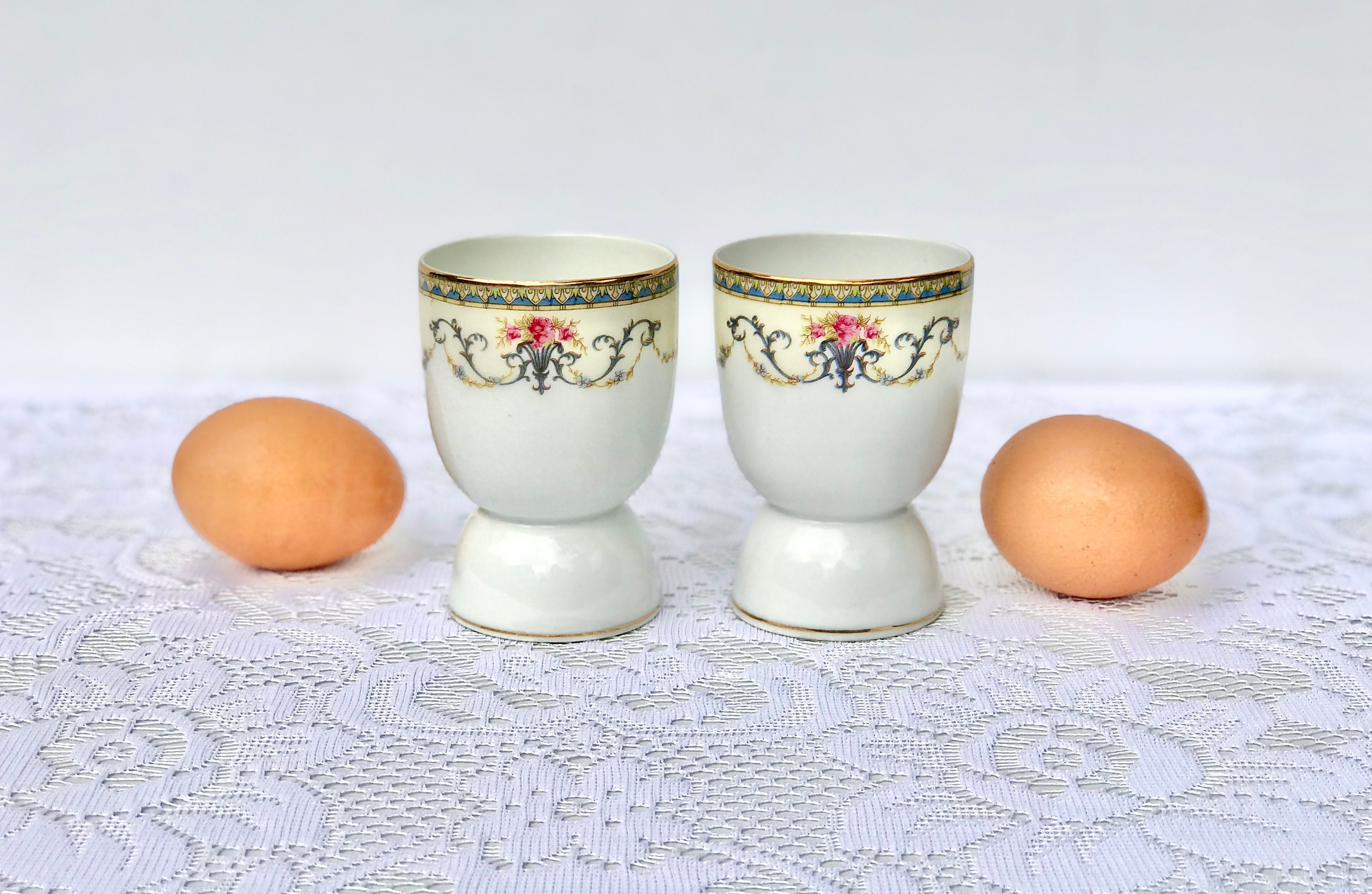 Antique Noritake Double Egg Cups Rare Pink Floral Pattern Etsy
