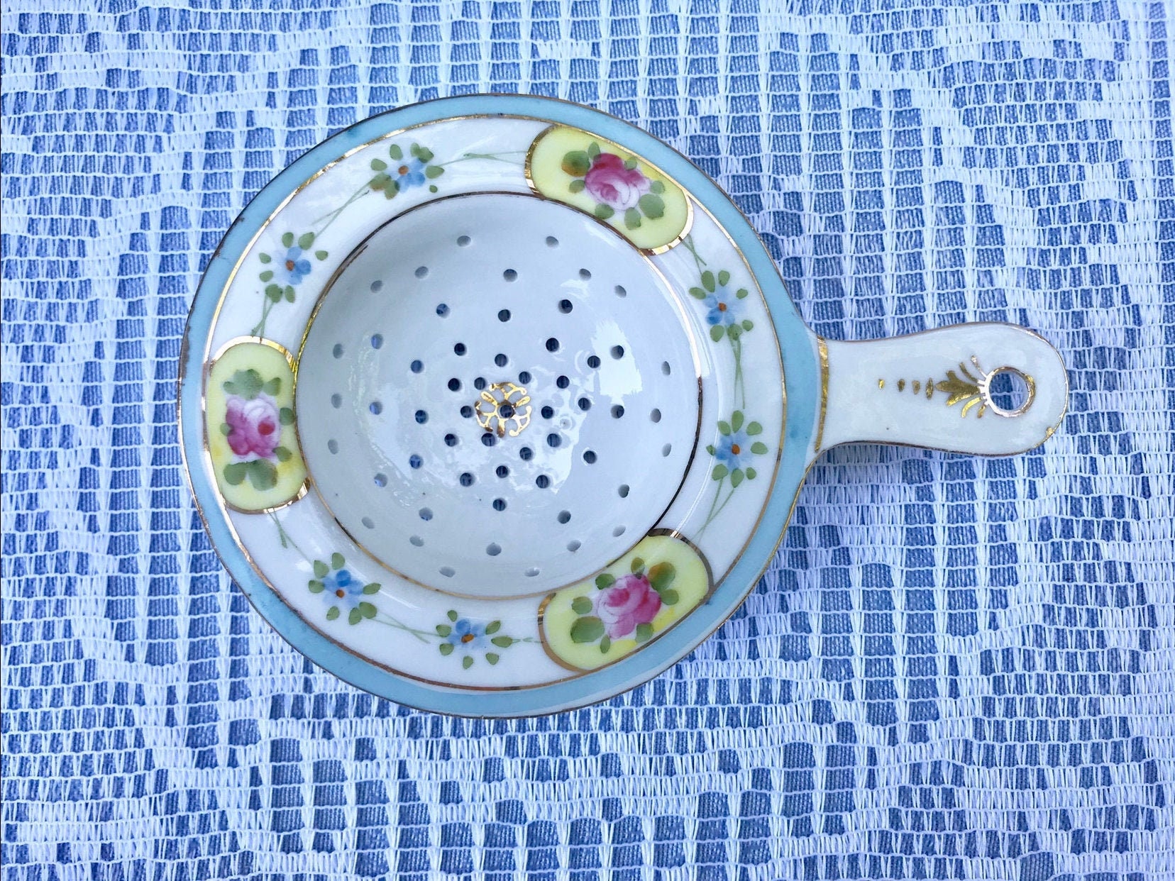 Floral Tea Strainer Unmarked Nippon Hand Painted Colorful Etsy