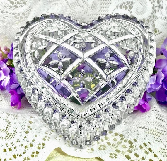 Mikasa Lead Crystal Heart Jewelry Box: Vintage Vanity Decor