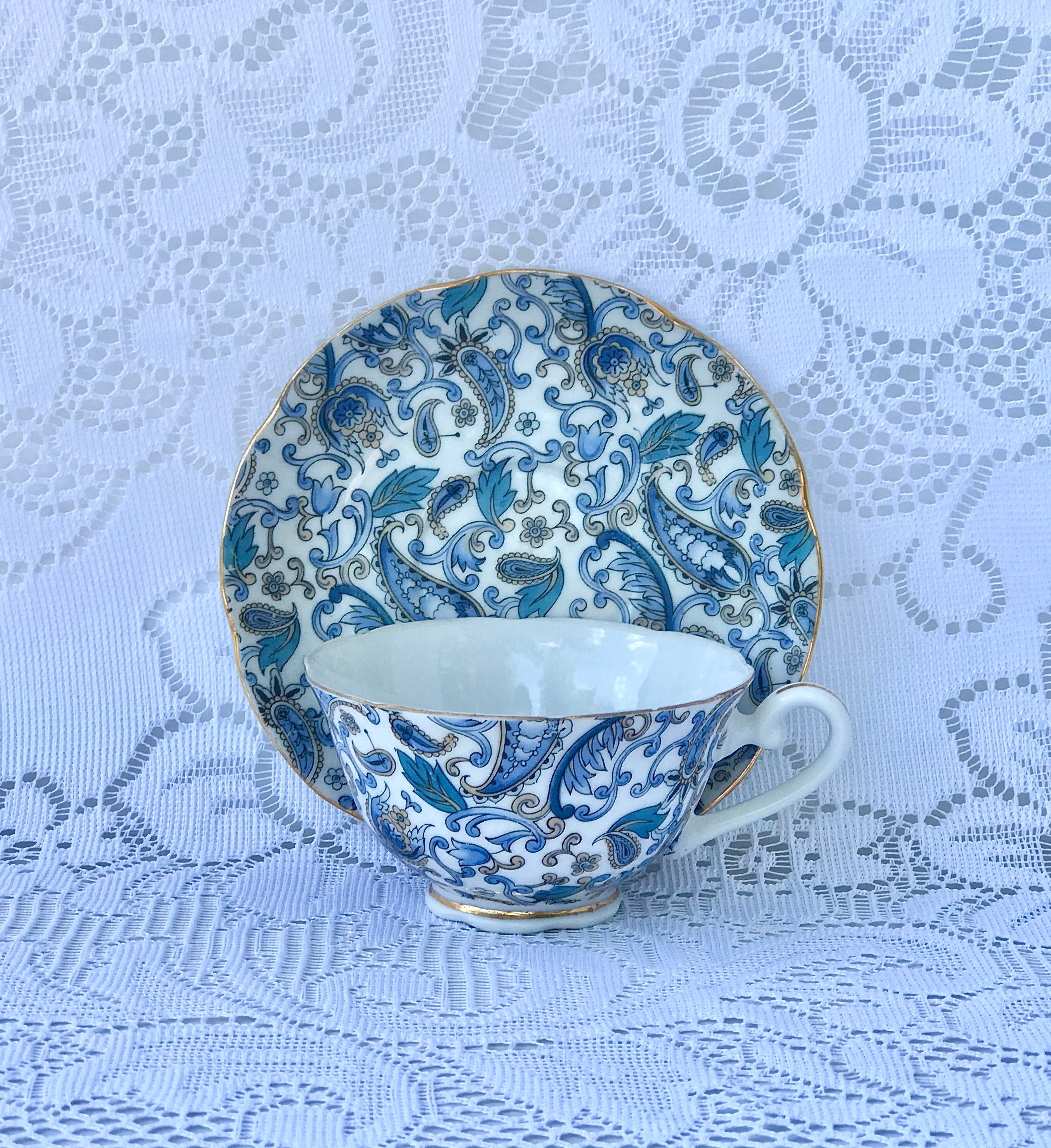 Lefton Blue Paisley Tea Cup Set Vintage Floral Tea Cup & Etsy