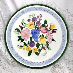 Pottery Dinner Plate by Stangl, Fruit & Flowers Hand Carved and Hand-Painted Motif, Dura-Fired Pottery Crafted in USA, Floral Dining Decor