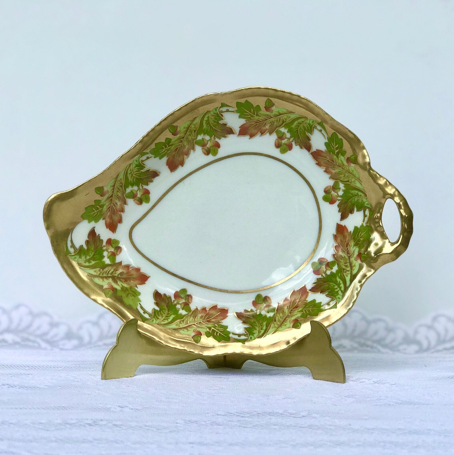 Rare Antique Limoges Leaf Dish Gold Handle Overlay and Trim Etsy