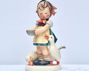 Hummel "Sea paciente" de Goebel, década de 1960, TMK 3, Niña alimentando patos, 16,5 cm de alto, figura alemana vintage pintada a mano, coleccionable de granja