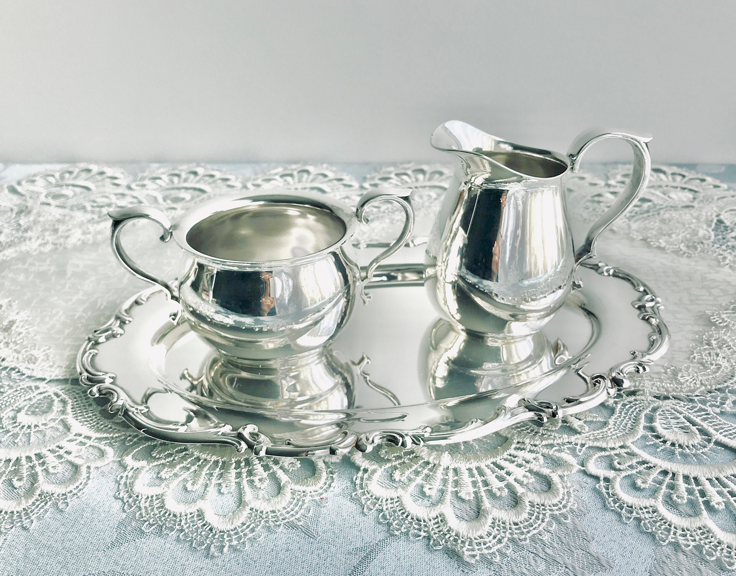 Silver Creamer Sugar Bowl & Tray Silver Coffee Serving Set Etsy
