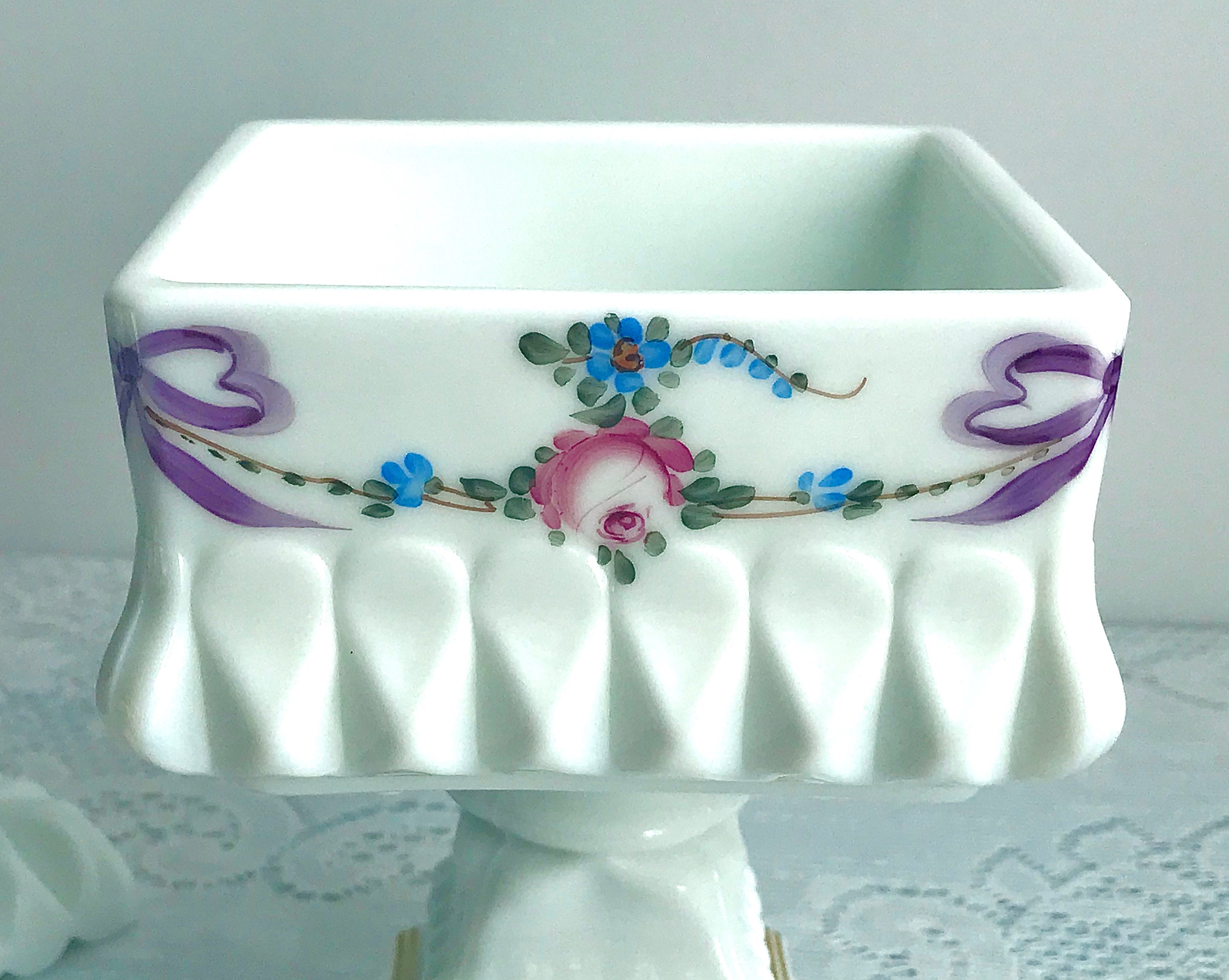 Westmoreland Covered Candy Dish, Handpainted Pink & Blue