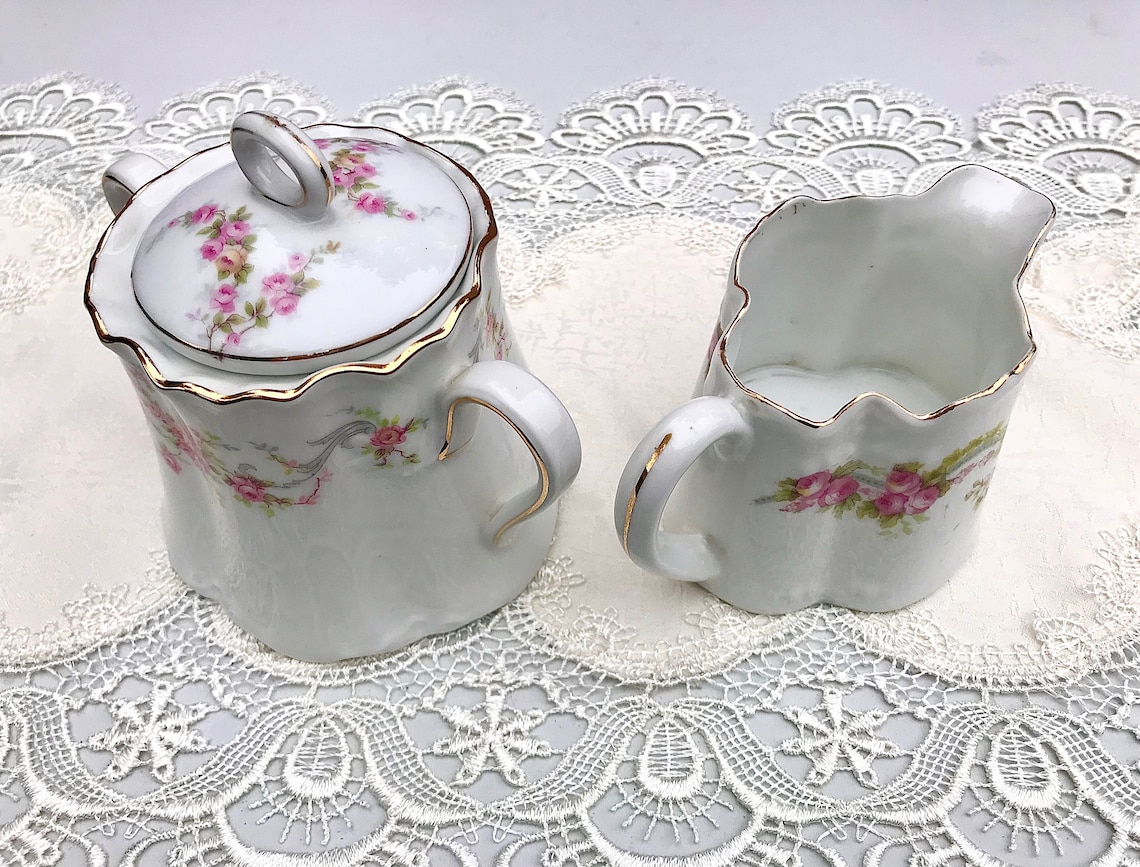 Antique Bavarian Covered Sugar Bowl & Creamer Tea Party Etsy