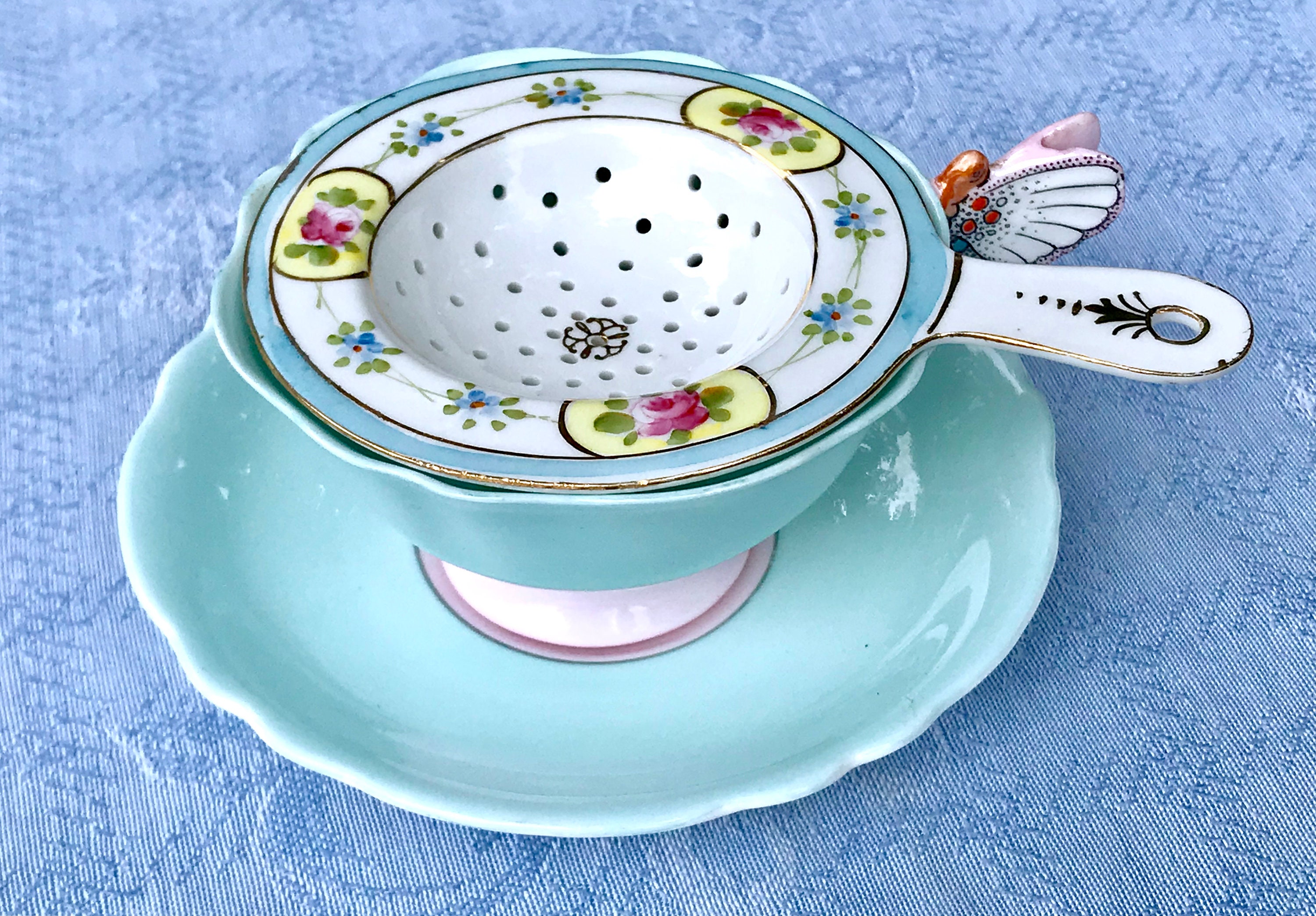 Floral Tea Strainer Unmarked Nippon Hand Painted Colorful Etsy