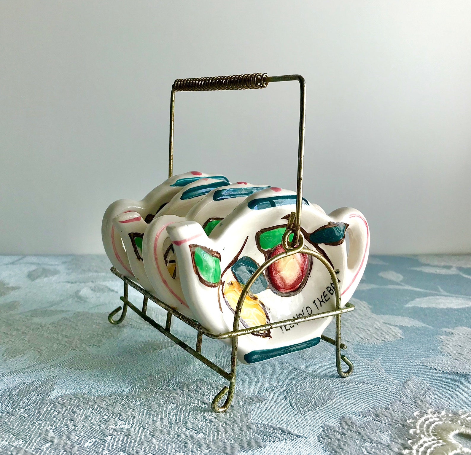 Teabag Holders & Metal Caddy Ceramic 5Piece Set Tea Time Etsy