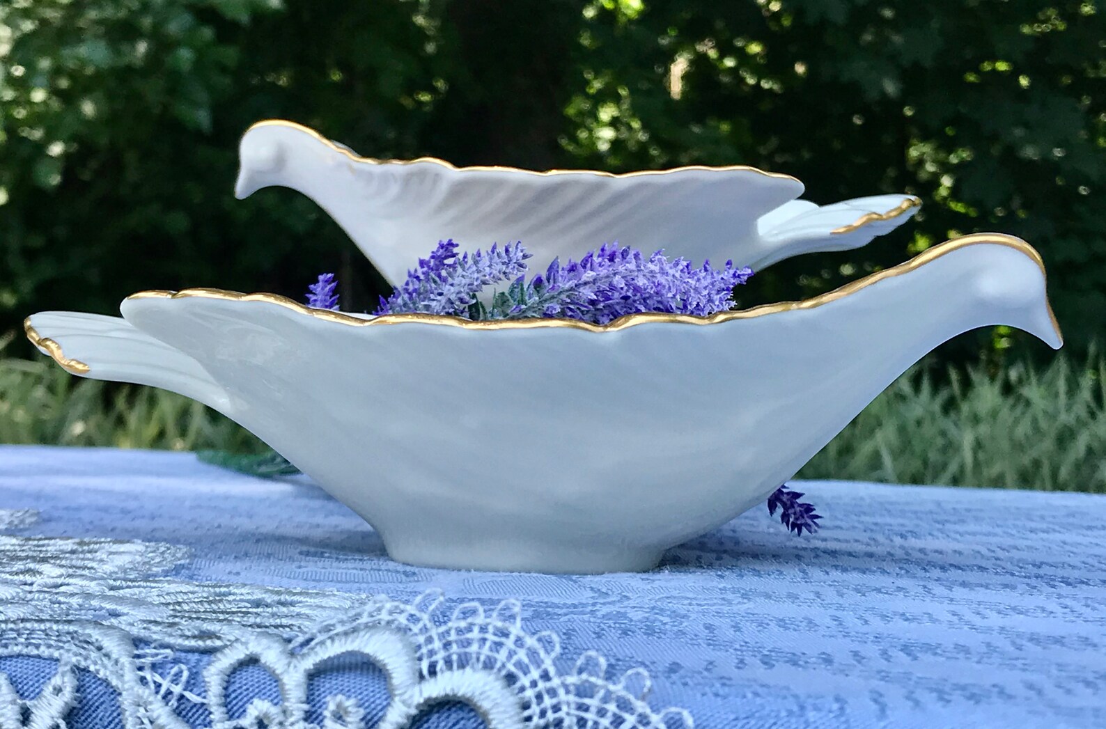 Lenox Embossed Dove Dish Set 22k Gold Trim Two Serving Etsy