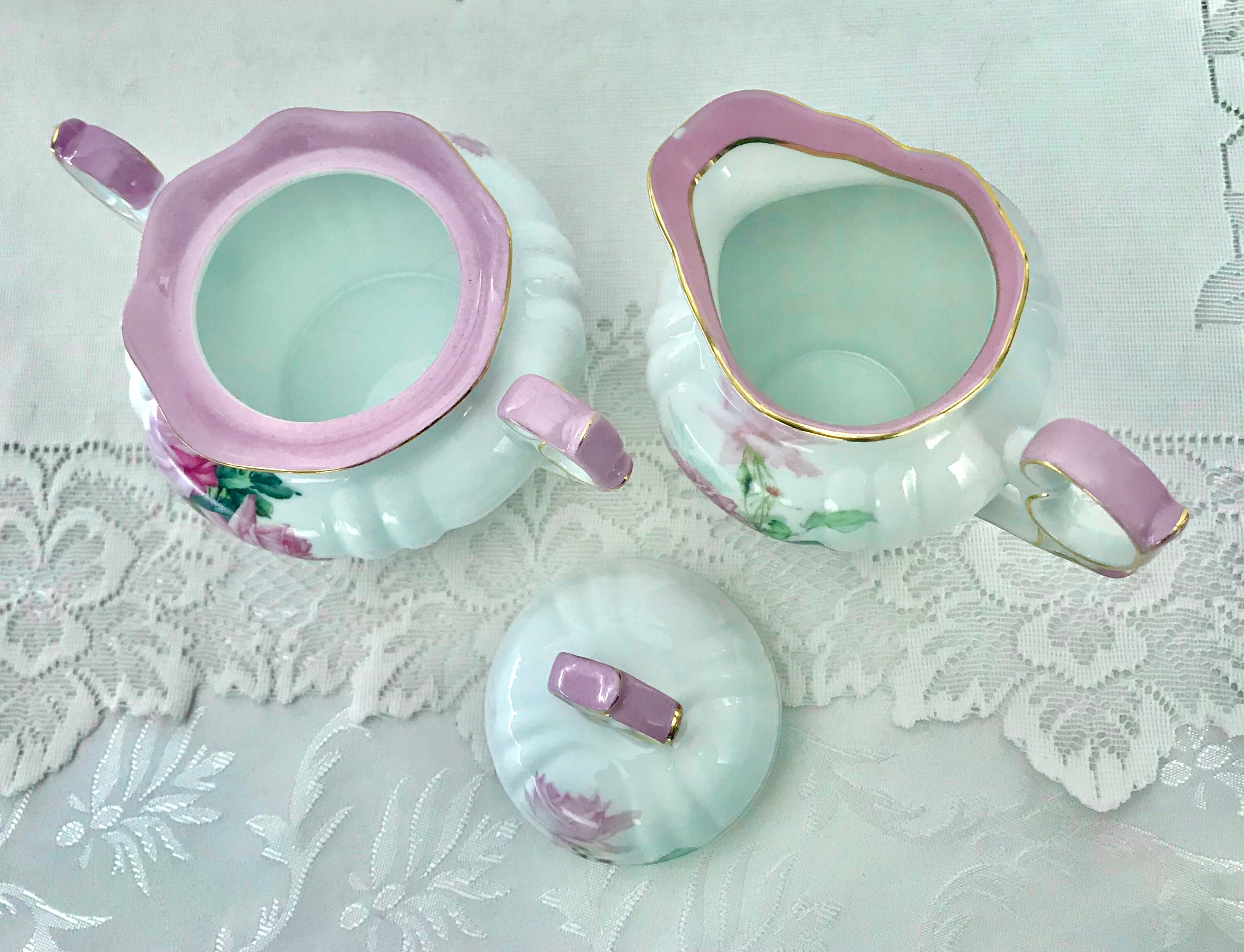 Pink Roses Creamer & Sugar Bowl Victorian Inspired Cream Etsy