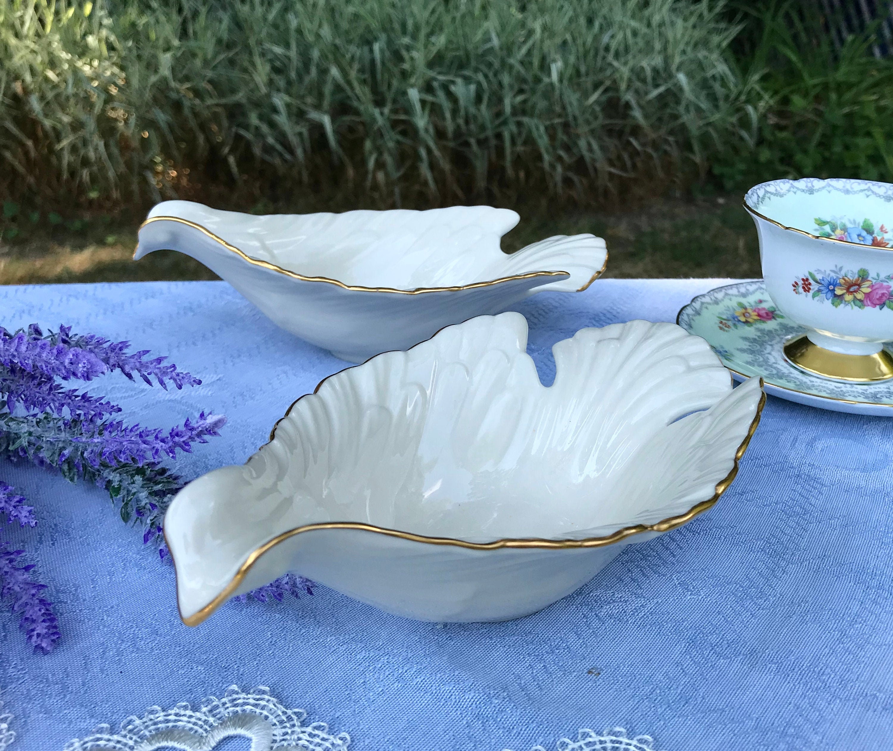 Lenox Embossed Dove Dish Set 22k Gold Trim Two Serving Etsy
