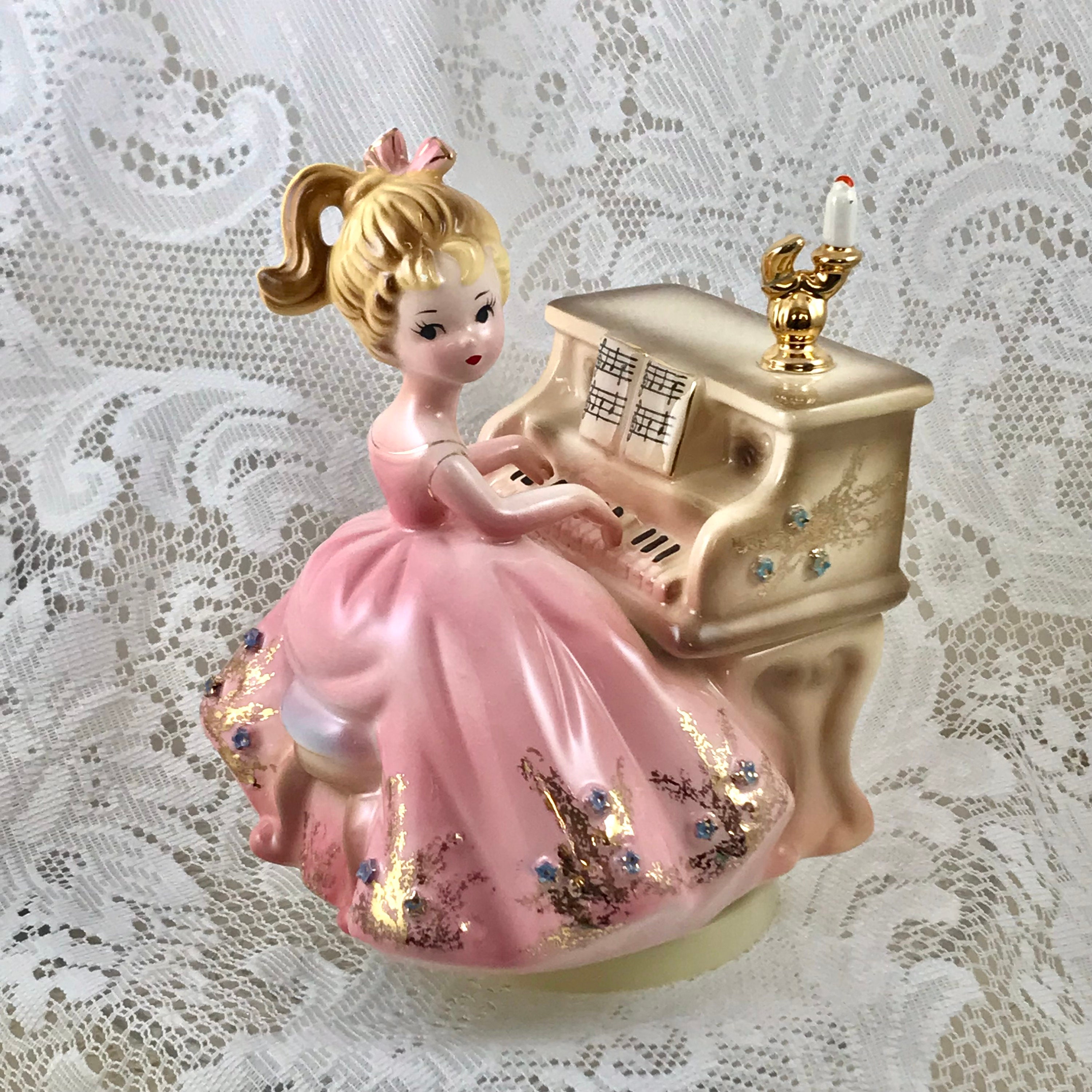 Girl Pianist Music Box by Josef Originals: Revolving Figurine