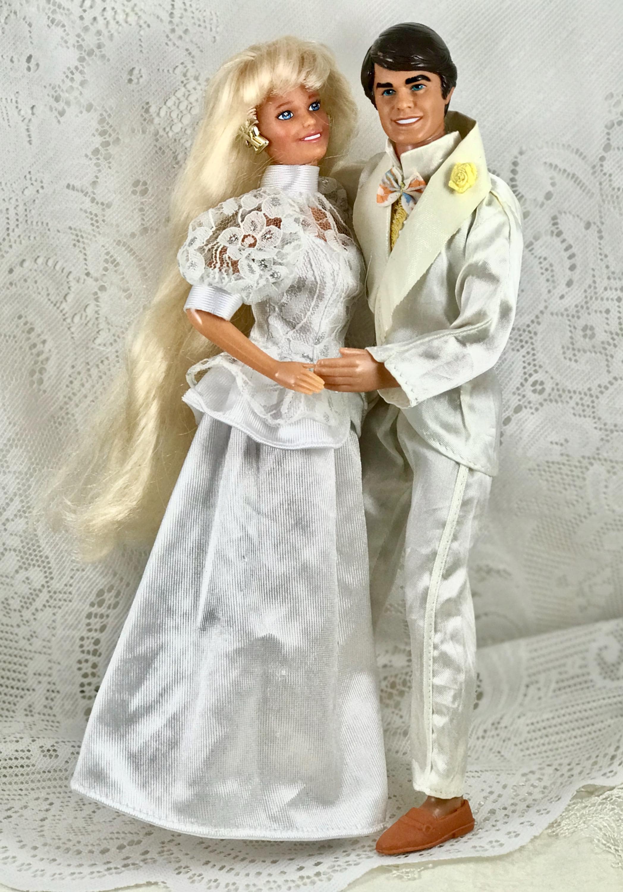 Barbie and Ken Vintage Bride and Groom Dolls, Lace Wedding Gown