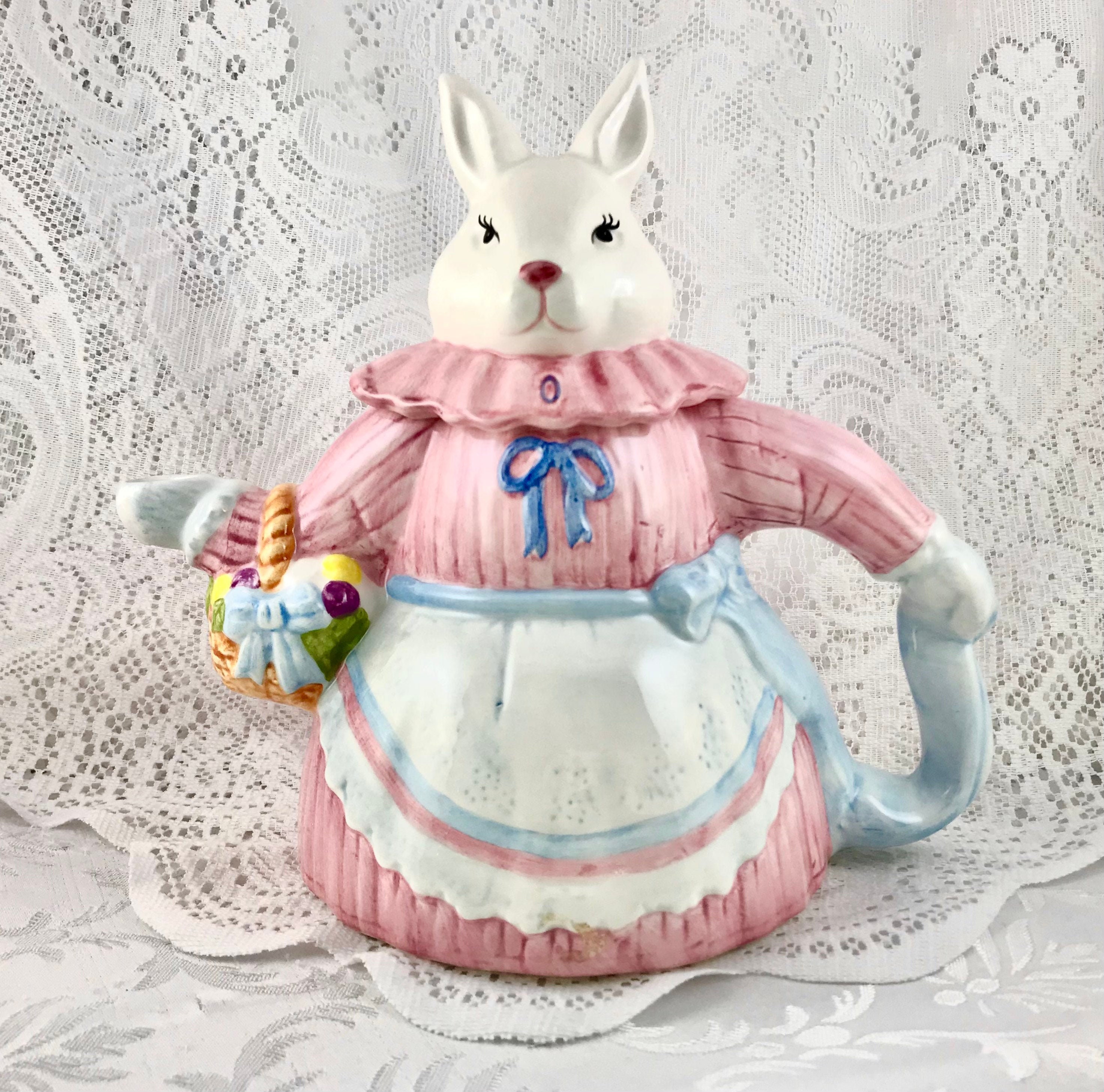 Vintage Pink Bunny Teapot HandPainted Rabbit Teapot Mom Etsy