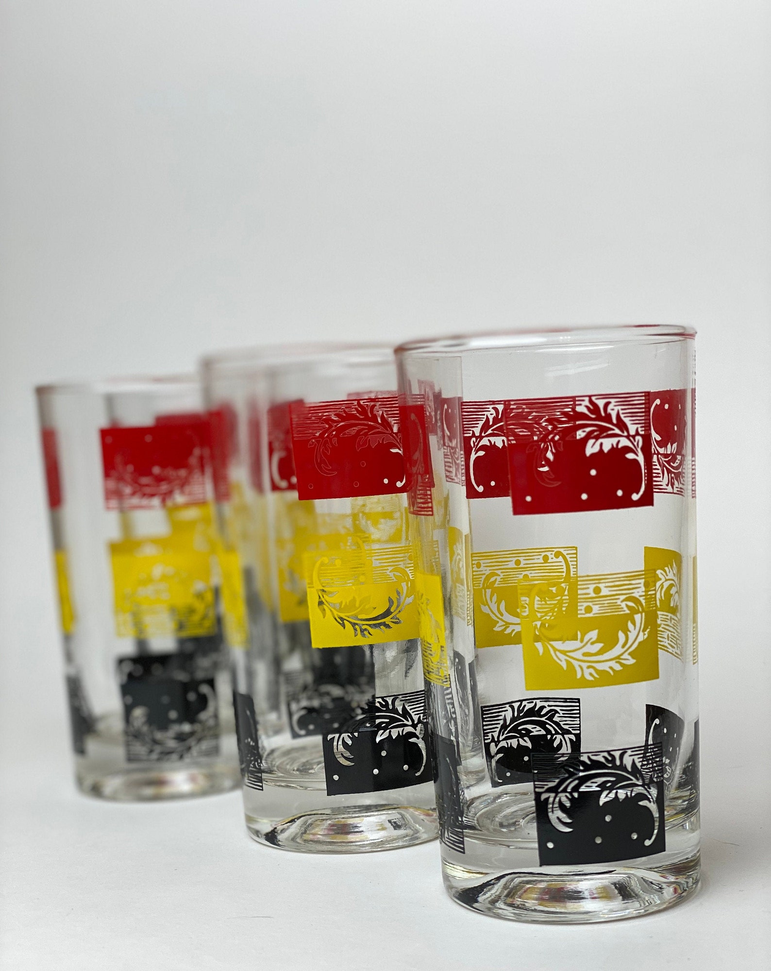 Mid Century Modern 8 oz Drinking Glasses set of 5 Red Etsy