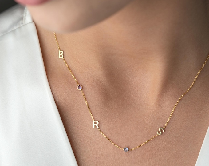 Sideways Initial Birthstone Necklace