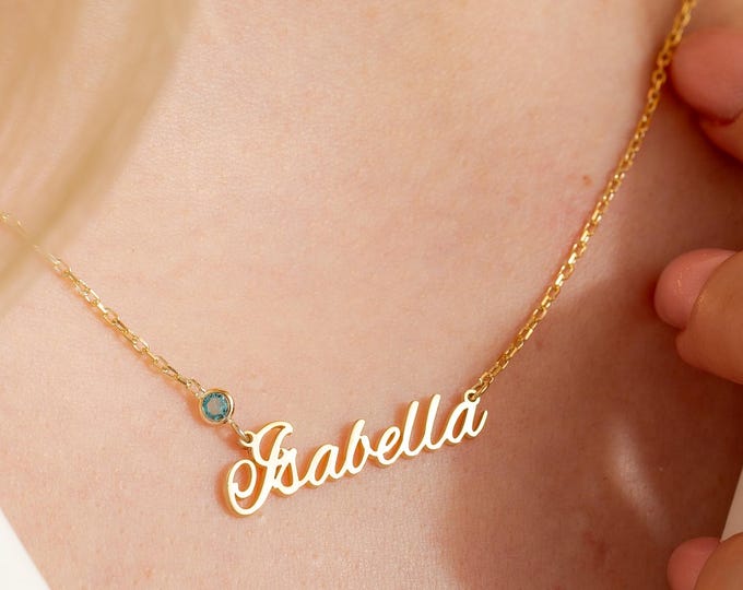 Name Necklace with Birthstone