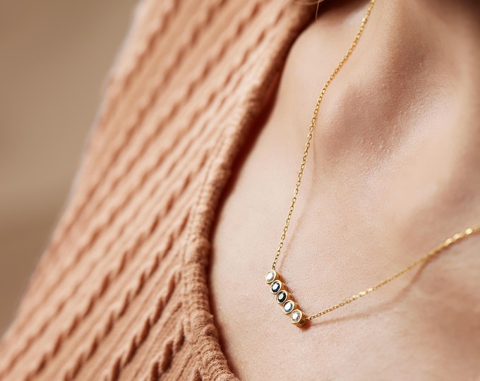 14K Gold Family Birthstone Necklace for Her - Perfect Gift for Mothers Day - Christmas Gift - Gift for Her - Aquamarine Necklace