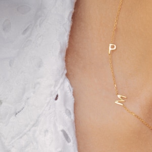 14K Gold Necklace - Personalized Sideways Initials - Christmas Gift - Gifts for Mom - Gold Necklace - Minimalist Look - Letter Necklace