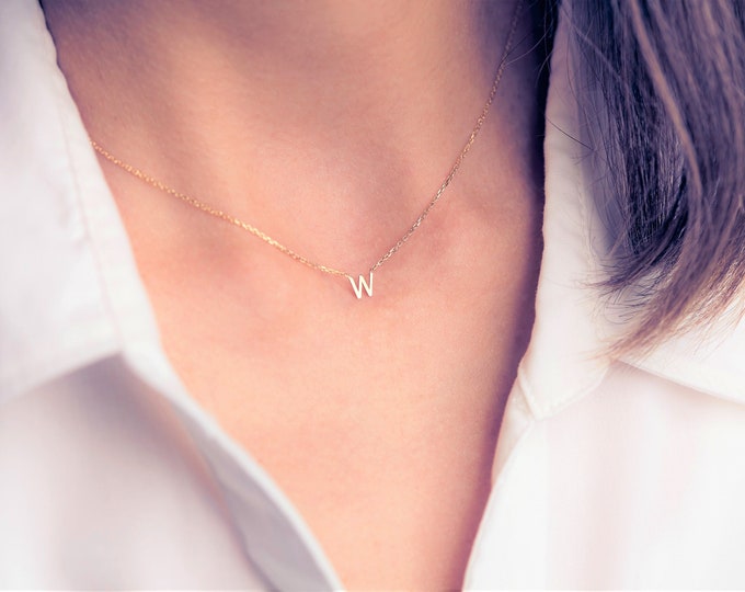 14K Gold Name Necklace - Letter Necklace - Minimalist Look - Initial Necklace - Perfect Gift for Her - Bridesmaids Gift - Christmas  Gift