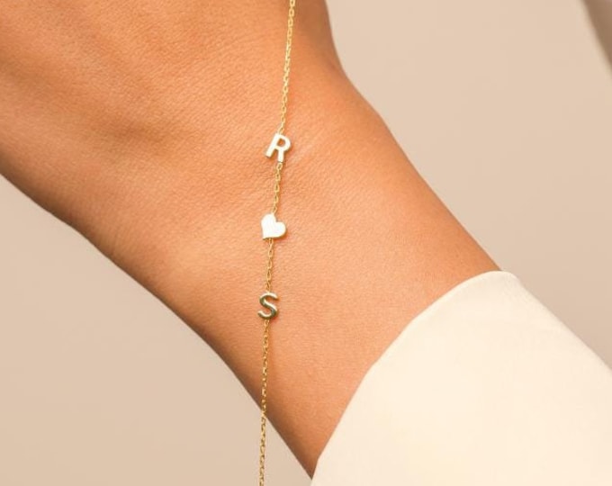 14k solid gold Initial Letter Bracelet - Custom Couple Bracelets - Christmas Gift - Mother's Day Gift