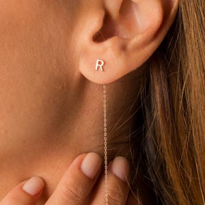 Letter Charm Threader Earrings, Personalized Jewelry for Women, Mother's Day Gift, Valentine's Day Gift for Her