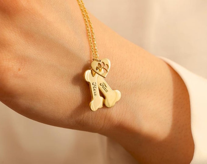 Personalized Bone and Paw Necklace - Dog Lover Necklace - Gift for Her - Valentine's Day Gift - Best Friend Forever Gift