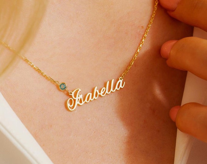 Personalized Name Necklace with Birthstone Charm - Custom Jewelry Gift - Christmas Gift - Gift For Her