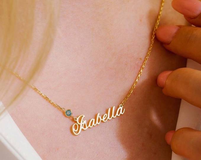 Name Necklace with Birthstone