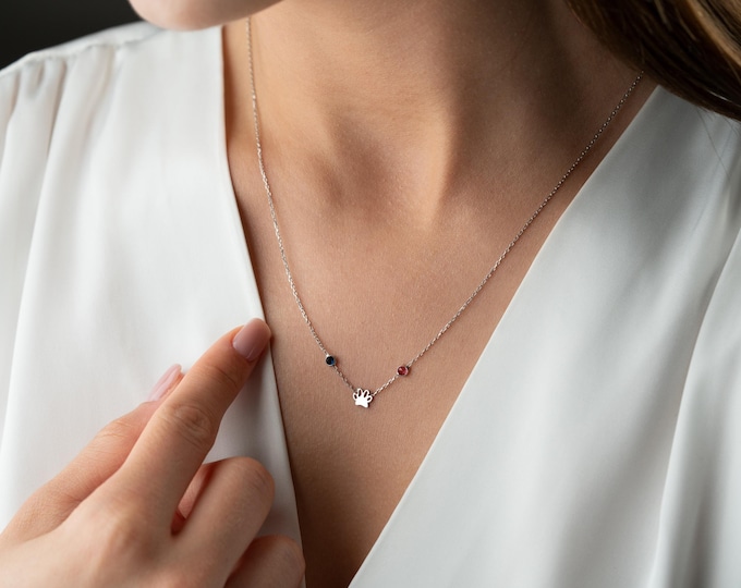 Paw Print Necklace with Birthstone