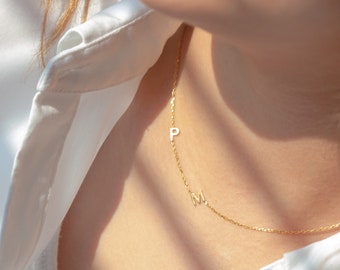 Collier latéral, collier d'initiale, collier de lettres, action de grâces, collier de cadeaux de vacances, excellent cadeau pour votre maman, minimaliste