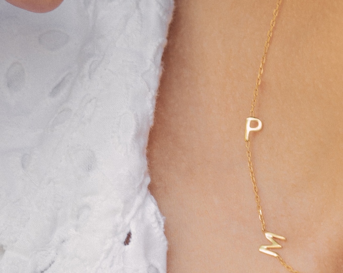 14K Gold Letter Necklace - Personalized Necklace - Gifts for Mom - Sideways Initial Necklace - Minimalist - Christmas Gift - Bridesmaid Gift