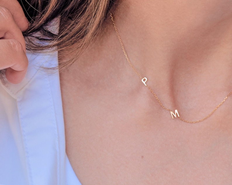 Sideways Necklace Gold Initials Christmas Gift Gifts for Mom Minimalist Look Gold Necklace Bridesmaids Gift Letter Necklace image 1